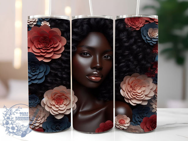 Melanin Queen Floral Tumbler Wrap, 3D Black Woman Wrap, 20oz Tumbler Sublimation, Floral Afro Diva Design, Empowered Beauty Sublimation, Ethnic Flower Tumbler, Radiant Melanin Wrap Sublimation ToriDesigns 
