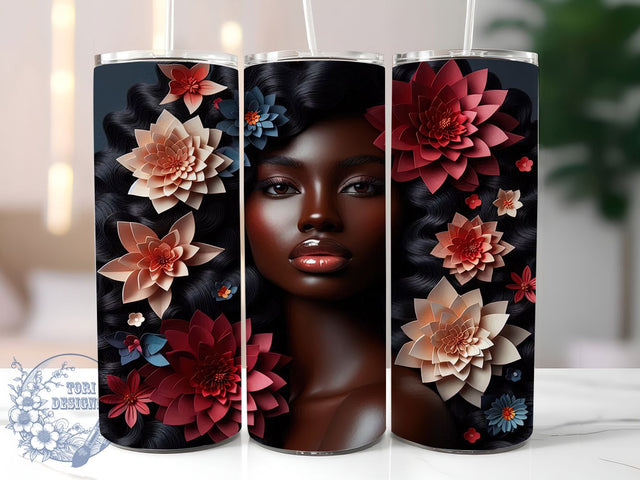 Melanin Queen Floral Tumbler Wrap, 3D Black Woman Wrap, 20oz Tumbler Sublimation, Floral Afro Diva Design, Empowered Beauty Sublimation, Ethnic Flower Tumbler, Radiant Melanin Wrap Sublimation ToriDesigns 