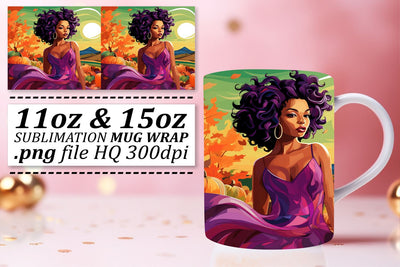 Melanin Sunset Afro Woman Mug Wrap Sublimation afrosvg 