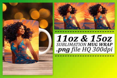 Melanin Sunset Mug 11oz 15oz Wrap Sublimation afrosvg 
