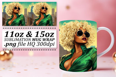 Melanin Sunset Mug Wrap 11oz 15oz Sublimation afrosvg 