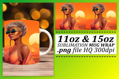 Melanin Sunset Mug Wrap 11oz 15oz Sublimation afrosvg 