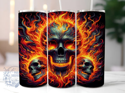 Melted Skull 20oz Skinny Tumbler, Skull Fire Tumbler Png, Straight & Tapered Tumbler Wrap, Instant Digital Download Sublimation ToriDesigns 