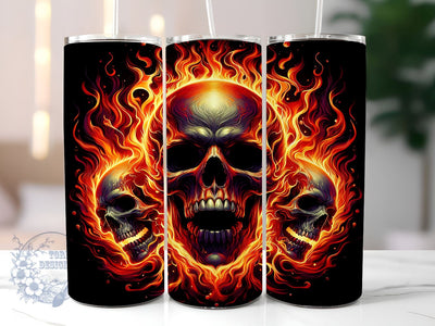 Melted Skull 20oz Skinny Tumbler, Skull Fire Tumbler Png, Straight & Tapered Tumbler Wrap, Instant Digital Download Sublimation ToriDesigns 