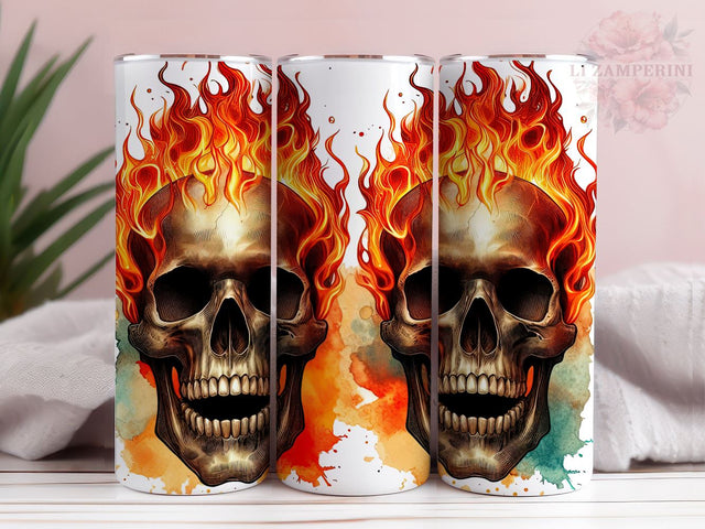 Melted Skull Tumbler Wrap PNG, Skull Fire Tumbler, Straight & Tapered Tumbler Wrap, Instant Digital Download Sublimation Li Zamperini 