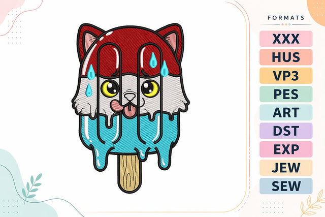 Melting Dog Ice Cream Cute Summer Puppy Popsicle Embroidery Design Embroidery/Applique DESIGNS sg embroidery 