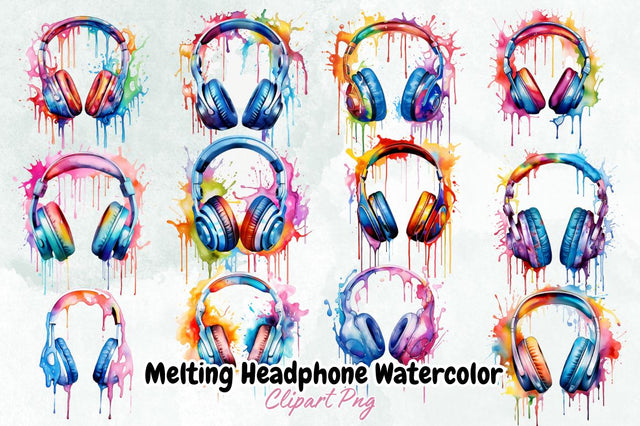 Melting Headphone Watercolor Sublimation Bundle Sublimation Designangry 