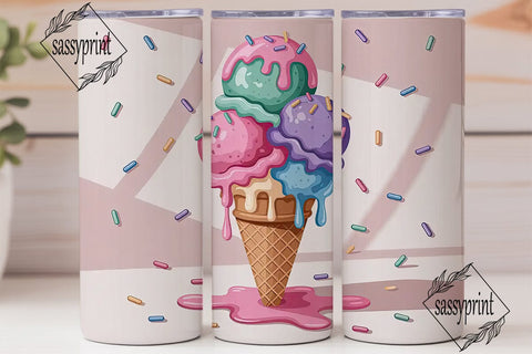 Melting Ice Cream Cone 20oz Tumbler Wrap Sublimation sassyprint 
