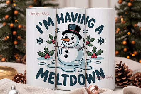 Melting Snowman Christmas Tumbler Wrap Sublimation DesignSVG 