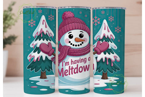 Melting Snowman Christmas Tumbler Wrap Sublimation PixelChick 