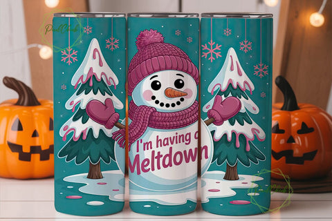 Melting Snowman Christmas Tumbler Wrap Sublimation PixelChick 