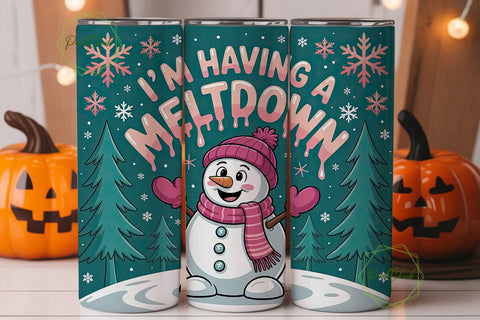 Melting Snowman Christmas Tumbler Wrap Sublimation PixelChick 