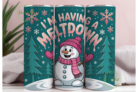 Melting Snowman Christmas Tumbler Wrap Sublimation PixelChick 