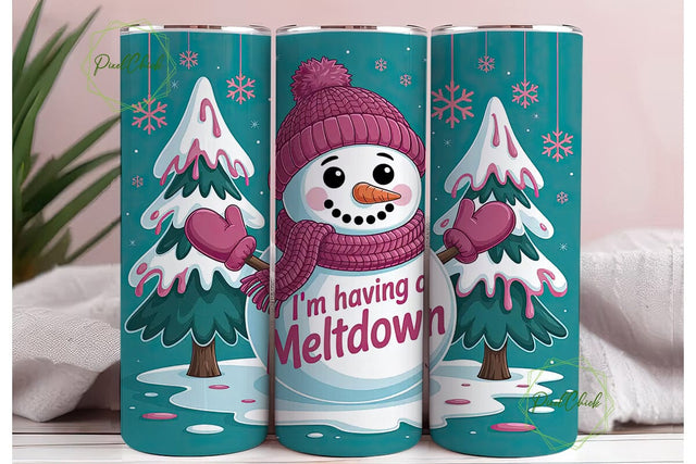 Melting Snowman Christmas Tumbler Wrap Sublimation PixelChick 