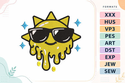 Melting Sun with Sunglasses Cool Summer Drip Machine Embroidery Design Embroidery/Applique DESIGNS sg embroidery 