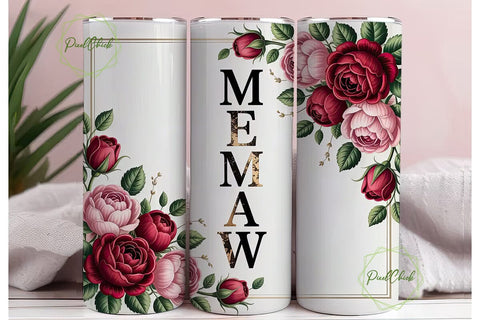 Memaw Rose Tumbler Wrap PNG Sublimation PixelChick 