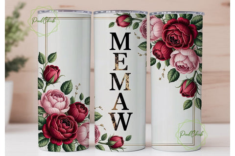 Memaw Rose Tumbler Wrap PNG Sublimation PixelChick 