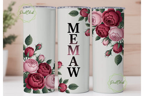 Memaw Rose Tumbler Wrap PNG Sublimation PixelChick 