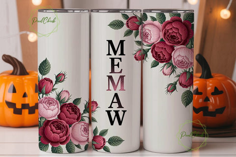 Memaw Rose Tumbler Wrap PNG Sublimation PixelChick 