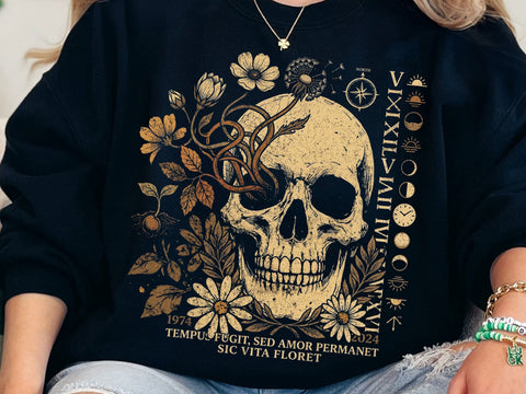 Memento Mori Skull PNG, Gothic Floral Skull Sublimation Design SVG DesignDestine 