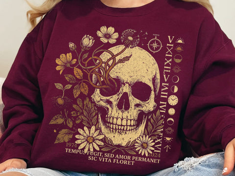 Memento Mori Skull PNG, Gothic Floral Skull Sublimation Design SVG DesignDestine 