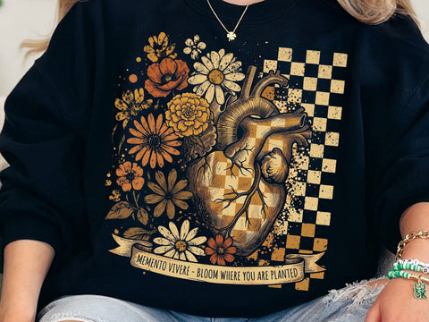 Memento Vivere Heart PNG, Anatomical Heart Floral Png SVG DesignDestine 