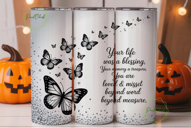 Memorial Butterfly Glitter 20oz Tumbler Sublimation PixelChick 