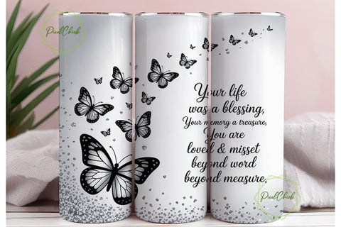 Memorial Butterfly Glitter 20oz Tumbler Sublimation PixelChick 