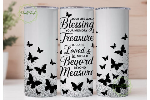 Memorial Butterfly Glitter 20oz Tumbler Sublimation PixelChick 