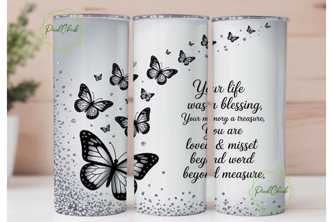 Memorial Butterfly Glitter 20oz Tumbler Sublimation PixelChick 