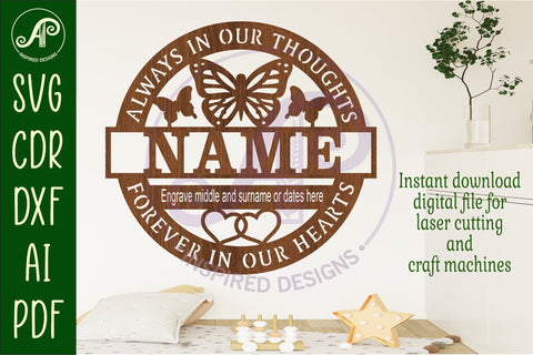 Memorial Butterfly name wall art sign, SVG personalized sign SVG APInspireddesigns 