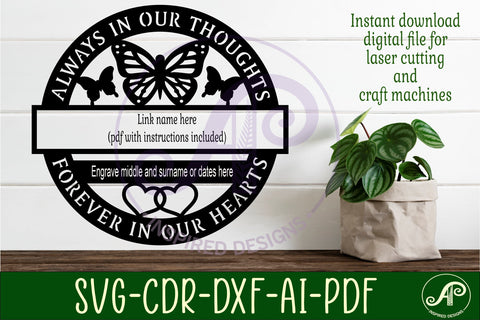 Memorial Butterfly name wall art sign, SVG personalized sign SVG APInspireddesigns 
