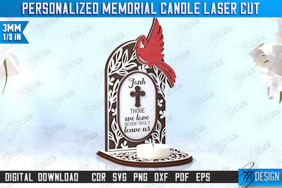 Memorial Candle Holder Laser Cut | Sympathy Gift | Remembrance Sign | CNC File SVG Fly Design 