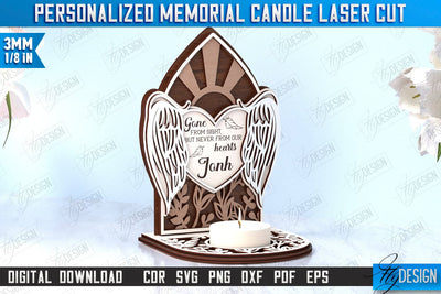 Memorial Candle Holder Laser Cut | Sympathy Gift | Remembrance Sign | CNC File SVG Fly Design 