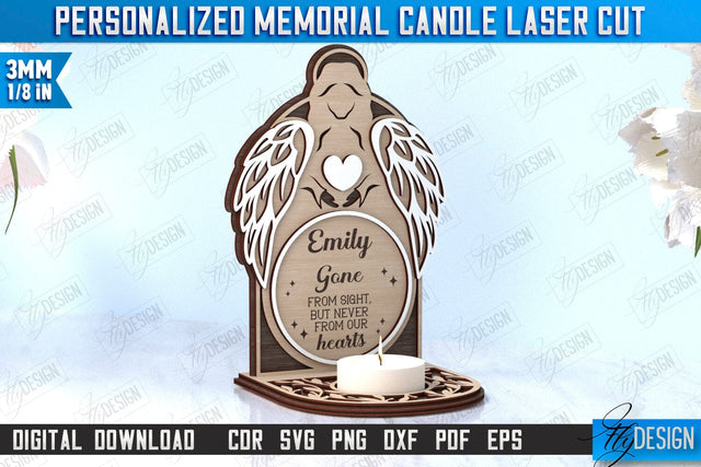 Memorial Candle Holder Laser Cut | Sympathy Gift | Remembrance Sign | CNC File SVG Fly Design 
