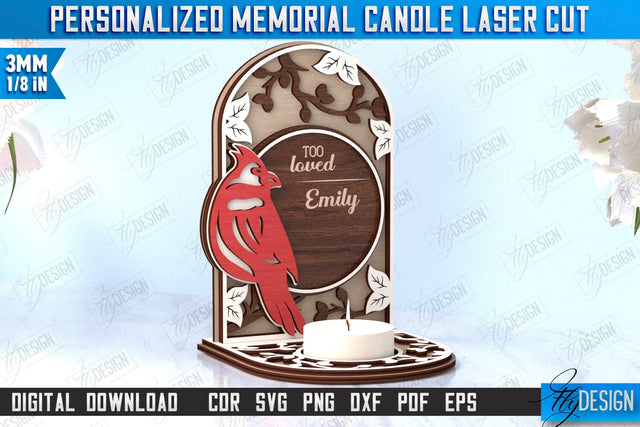 Memorial Candle Holder Laser Cut | Sympathy Gift | Remembrance Sign | CNC File SVG Fly Design 