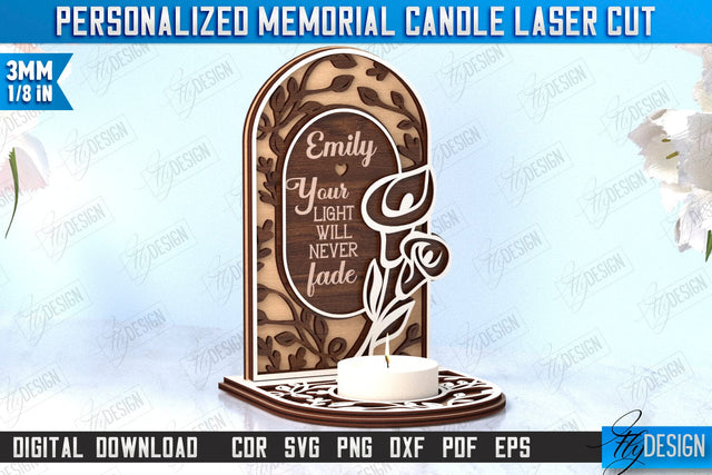 Memorial Candle Holder Laser Cut | Sympathy Gift | Remembrance Sign | CNC File SVG Fly Design 