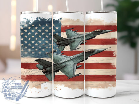 Memorial Day American Jet Flying 20oz Skinny Tumbler, America Flag Tumbler Png, Straight & Tapered Tumbler Wrap, Instant Digital Download Sublimation ToriDesigns 