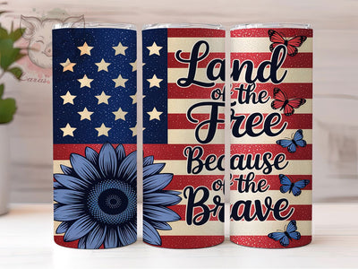 Memorial Day Patriotic USA Military Tribute Tumbler, Patriotic Tumbler Wrap, Land Of The Free Design, Because Of The Brave PNG, 20oz Sublimation Wrap, USA Military Tribute Cup Sublimation Lara' s Designs 
