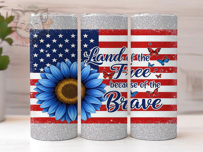 Memorial Day Patriotic USA Military Tribute Tumbler, Patriotic Tumbler Wrap, Land Of The Free Design, Because Of The Brave PNG, 20oz Sublimation Wrap, USA Military Tribute Cup Sublimation Lara' s Designs 