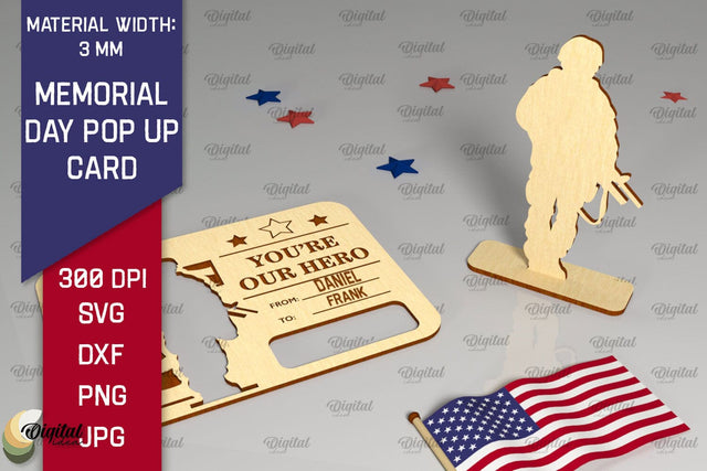 Memorial Day Pop Up Card SVG. Laser Card Patriotic Appreciation SVG Evgenyia Guschina 