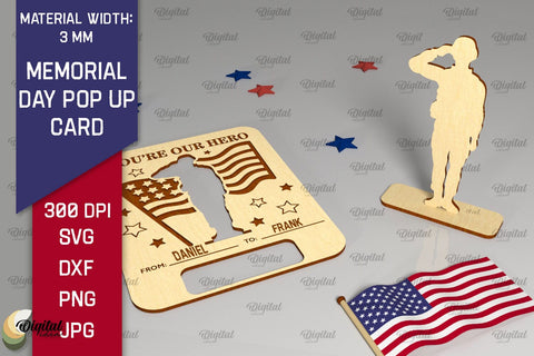 Memorial Day Pop Up Card SVG. Laser Card Patriotic Appreciation SVG Evgenyia Guschina 