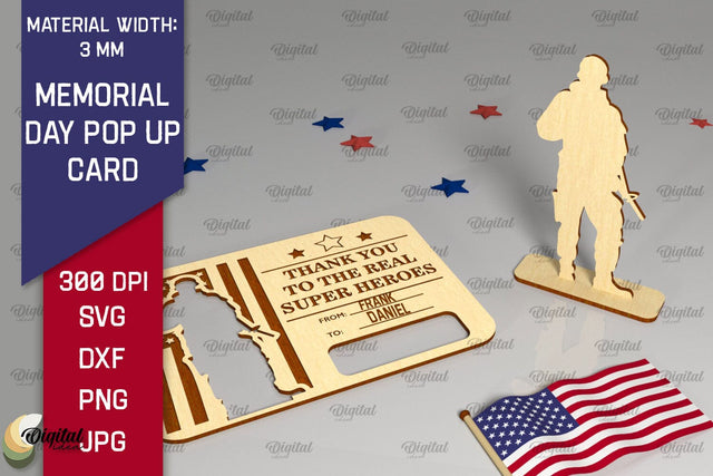 Memorial Day Pop Up Card SVG. Laser Card Patriotic Appreciation SVG Evgenyia Guschina 
