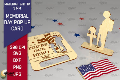 Memorial Day Pop Up Card SVG. Laser Card Patriotic Appreciation SVG Evgenyia Guschina 
