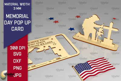 Memorial Day Pop Up Card SVG. Laser Card Patriotic Appreciation SVG Evgenyia Guschina 