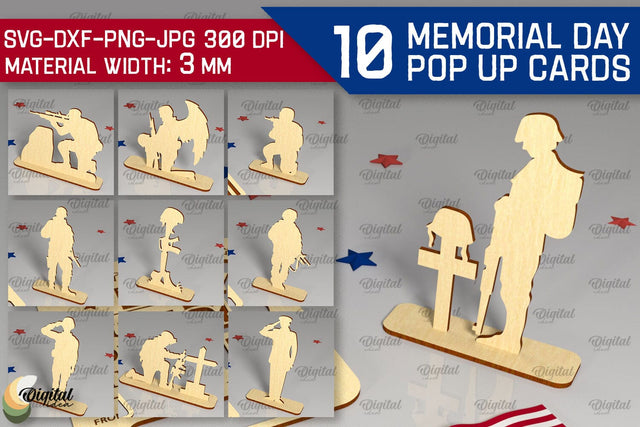 Memorial Day Pop Up Cards SVG Bundle. Laser Card Patriotic Appreciation SVG Evgenyia Guschina 