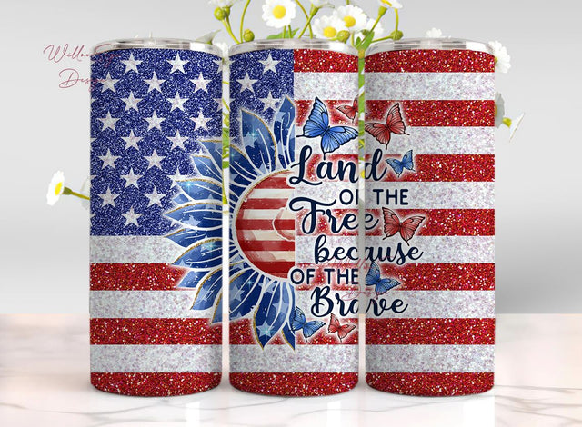 Memorial Day Tumbler Us Flag 20 oz Skinny Tumbler Sublimation Design Land of the Free Tumbler PNG 4th Of July Tumbler Wrap Sublimation WillowSageDesign 