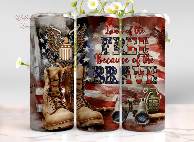 Memorial Day Tumbler Us Flag 20 oz Skinny Tumbler Sublimation Design Land of the Free Tumbler PNG 4th Of July Tumbler Wrap Sublimation WillowSageDesign 