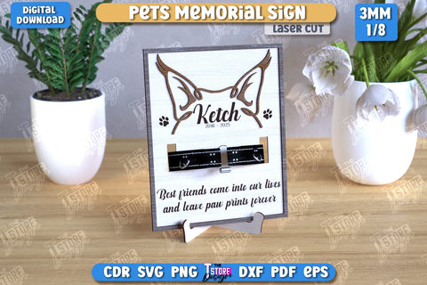 Memorial Frame with Collar Holder Laser Cut Bundle | Pet Ear Outline Sign | Memorial Pet Collar Frame | Pets Memorial Sign | Pet Loss | CNC Files SVG The T Store Design 