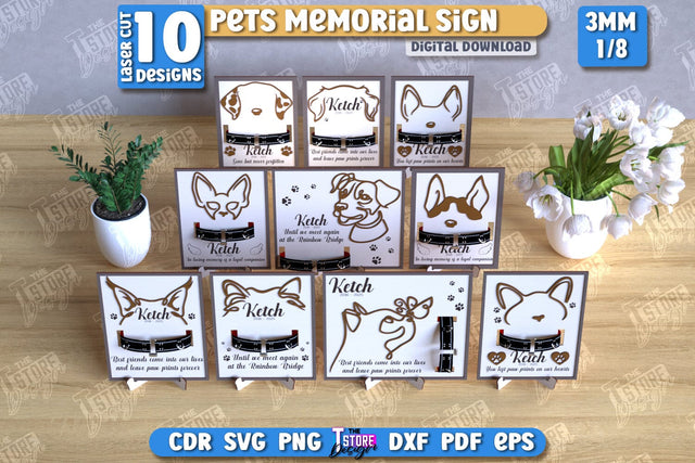 Memorial Frame with Collar Holder Laser Cut Bundle | Pet Ear Outline Sign | Memorial Pet Collar Frame | Pets Memorial Sign | Pet Loss | CNC Files SVG The T Store Design 